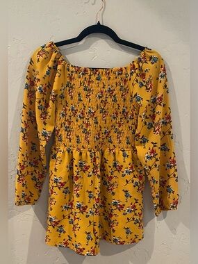 Mia Chica Yellow Floral Smocked Peplum Short Romper Sz XL